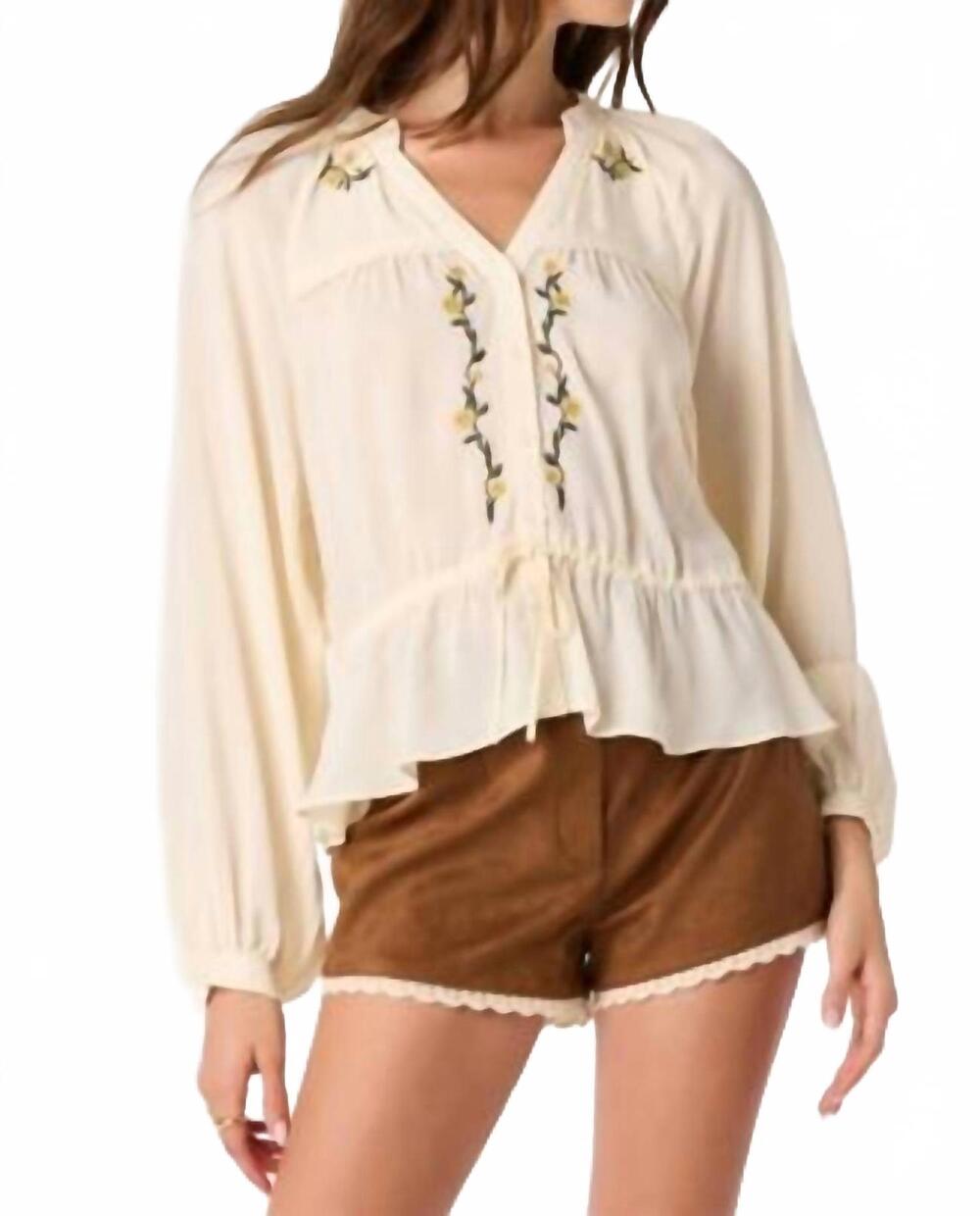 NEW ASTR jessalyn embroidered peplum blouse in cream